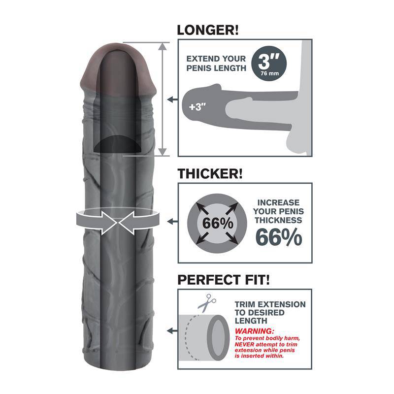 Fantasy X - tensions Mega 7,6 cm Extension - Black - secretsextoys.store