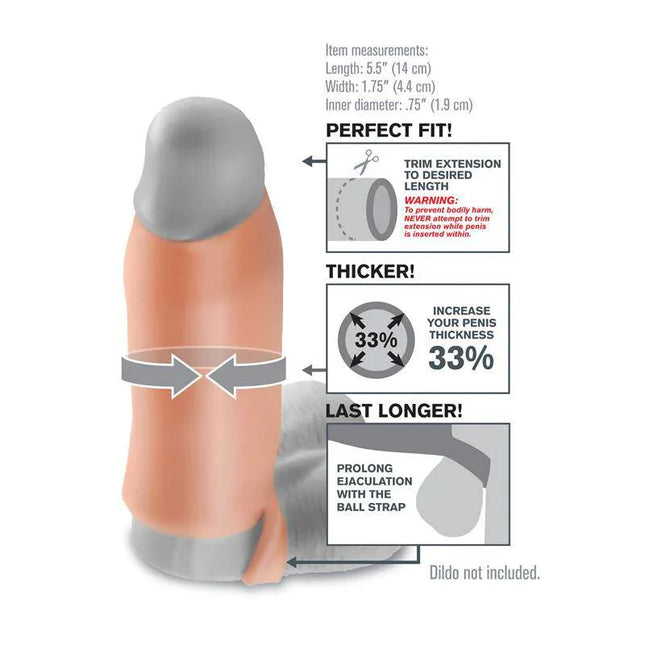 Fantasy X-tensions Penis Sleeve customizable sheath with glans reveal, 33% girth increase, tailored fit for enhanced stimulation.