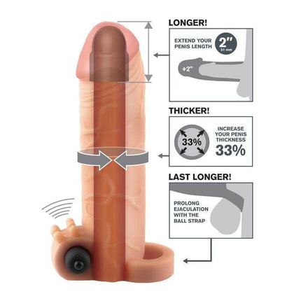 Fantasy X-tensions Vibrating Real Feel Extension 5,1 cm - Flesh featuring length and girth enhancements with ball strap.