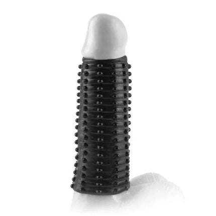 Fantasy X-tensions Magic Pleasure Sleeve - Black with exterior ticklers for enhanced sensation and fullness.