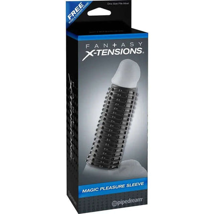 Fantasy X-tensions Magic Pleasure Sleeve - Black in packaging showcasing texture and design for enhanced sensation.