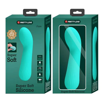 Faun Vibrator Green in packaging showcasing soft silicone design and ergonomic shape