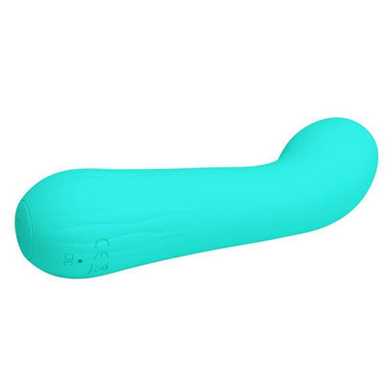 Faun Vibrator Green silicone G-spot vibrator with curved tip for targeted stimulation and luxurious texture against the skin.