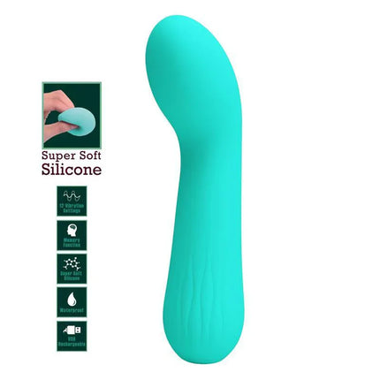 Faun Vibrator Green with super soft silicone, G-spot targeting, flexible design, and waterproof features.