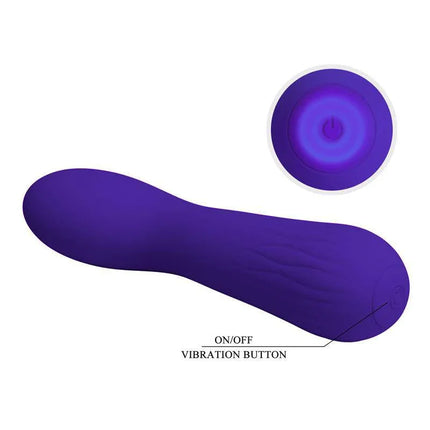Faun Vibrator Purple with ergonomic design and soft silicone texture, featuring intuitive vibration button for enhanced pleasure.