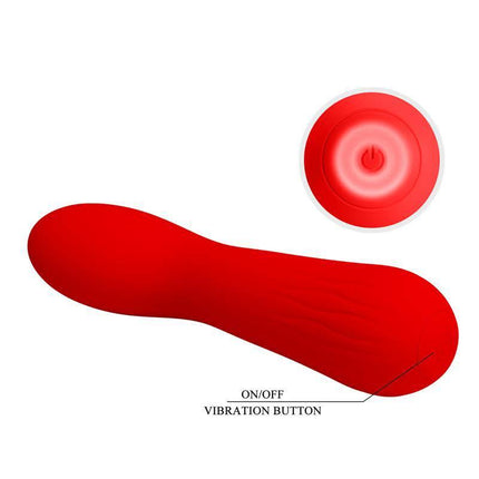 Faun Vibrator Red - Premium silicone G-spot vibrator with ergonomic curved design for pleasure, featuring an on/off button.