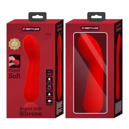 Faun Vibrator Red in premium silicone packaging, showcasing ergonomic design for G-spot stimulation and optimal pleasure.