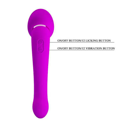 Faust Licking Vibrator USB, a dual-stimulation silicone toy with 12 tongue and vibration modes, shown in vibrant purple color.