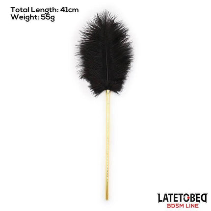 Feather Tickler 41 cm with gold-tone handle from Latetobed's BDSM Line, perfect for sensory play and heightened arousal.