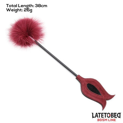 Feather Tickler and Rose Shape Paddle from Latetobed BDSM Line, 38cm long, weighs 26g, perfect for discreet sensory play.