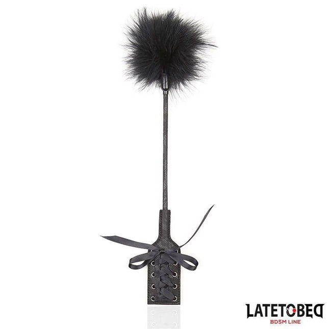 Feather Tickler & Paddle - Intimate Play, black dual-action accessory for sensual tease and foreplay, 41 cm length, 28 g weight