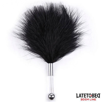 Feather Tickler with Acrylic Metal Handle from Latetobed BDSM Line, black feathers, designed for sensory play and intimacy.