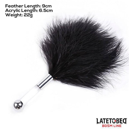 Feather Tickler with Acrylic Metal Handle for sensory play and travel convenience from Latetobed BDSM Line.