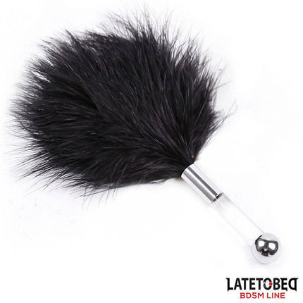 Feather Tickler with Acrylic Metal Handle from Latetobed BDSM Line, perfect for sensory play and travel-size intimacy.