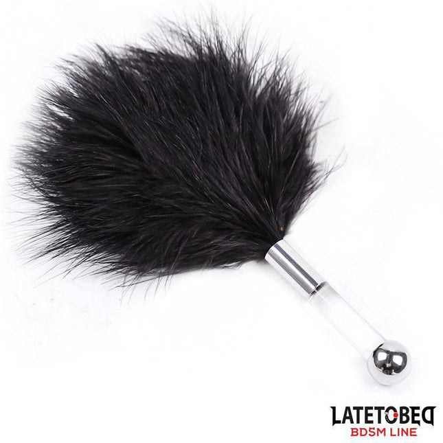 Feather Tickler with Acrylic Metal Handle from Latetobed BDSM Line, perfect for sensory play and travel-size intimacy.