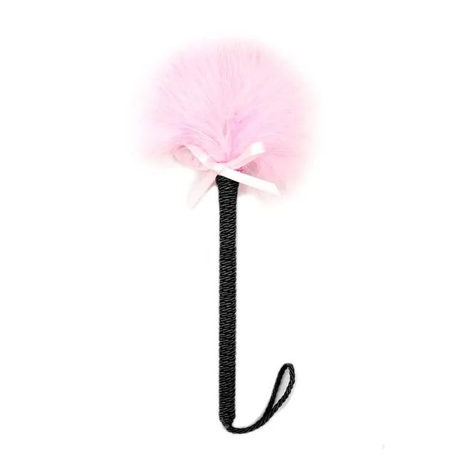 Feather Tickler with Bow 25 cm Pink with silky feathers and black handle for playful teasing