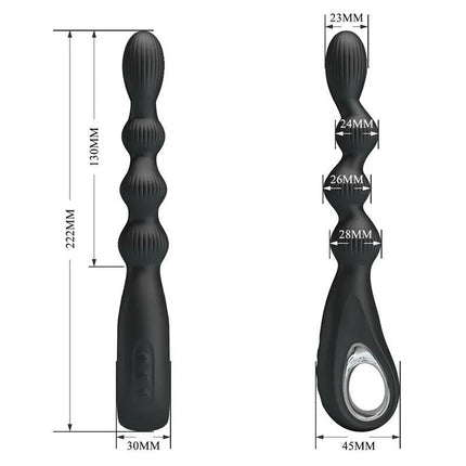Federer Anal Stimulator with Vibration showing size dimensions and contoured design for versatile stimulation.