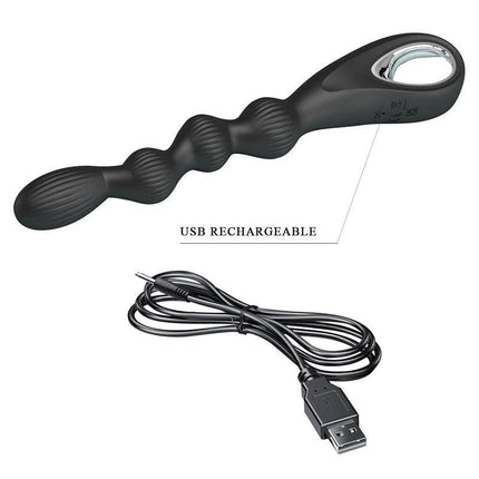 Federer Anal Stimulator with Vibration featuring 12 functions, USB rechargeable design, shown with a flexible and contoured structure.