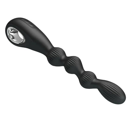 Federer Anal Stimulator with Vibration, flexible and contoured, rechargeable, black, featuring 12 vibration modes for versatile stimulation.