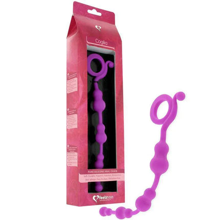Feelz Toys Anal Beads Cogilia Purple in packaging, premium ergonomic silicone toy for heightened anal stimulation.