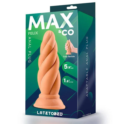 Felix Adaptable Butt Plug 5.9 Flesh by Max & Co in packaging, showcasing its soft yet firm design for enhanced comfort and stimulation.
