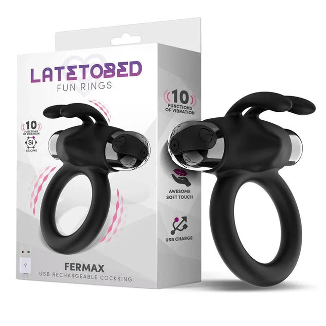 Fermax Vibrating Ring with Rabbit USB Silicone Black displayed with packaging