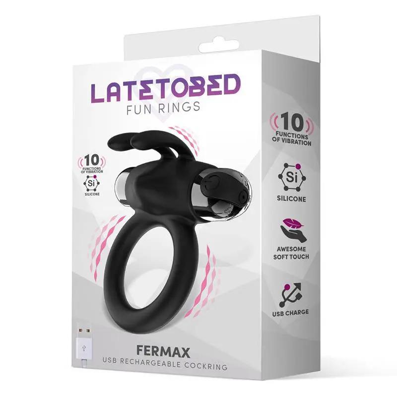 Fermax Vibrating Ring with Rabbit USB Silicone Black - secretsextoys.store