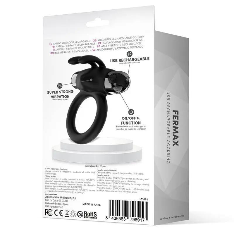 Fermax Vibrating Ring with Rabbit USB Silicone Black - secretsextoys.store