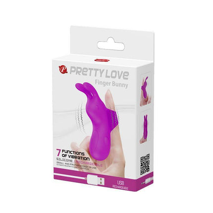 Finger Bunny Sleeve USB Silicone in vibrant packaging, featuring 7 vibration functions and premium silicone material.