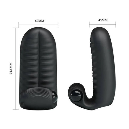 Finger Sleeve with vibration Abbott Black, soft silicone sleeve, durable ABS exterior, body-safe compact accessory with dimensions