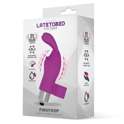 Fingyhop Vibrating Bullet with Rabbit Silicone Purple by Latetobed - discreet purple stimulator with bunny-shaped silicone shell.