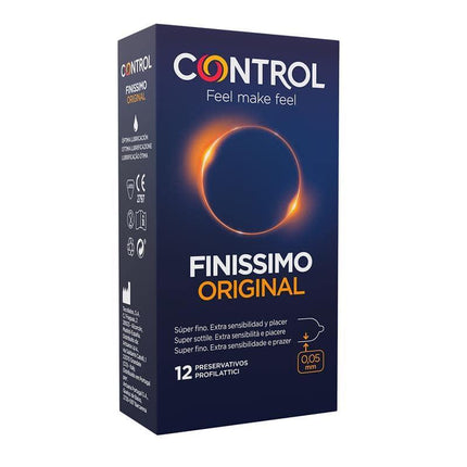 Finissimo Original Original 12 uds. ultra-thin condoms pack featuring Adapta Anatomical shape for natural feel and heightened sensitivity.