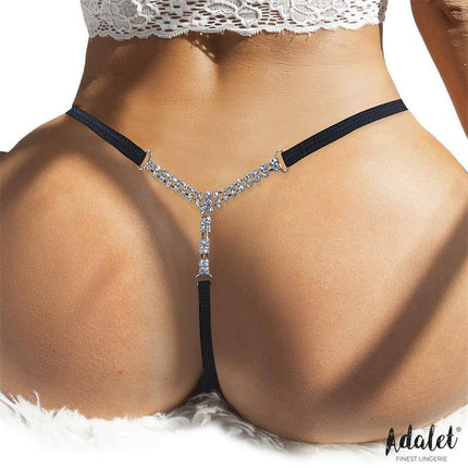 Fiona Thong with rhinestones at the Back, featuring elegant rhinestone design on black thong for stylish and comfortable wear.