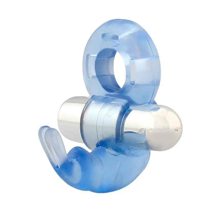 Firey Vibrating Penis Ring with Rabbit Blue, featuring a soft blue design with clitoral stimulator and strong vibration for pleasure.