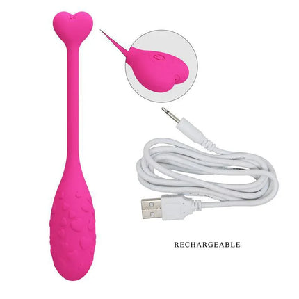 Fisherman Vibrating Egg with App in pink with USB charging cable, showcasing design and features for discreet pleasure.
