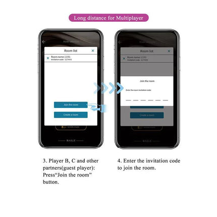 Multiplayer app interface for joining a room with invitation code on mobile devices.