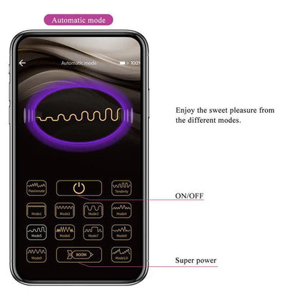 Fisherman Vibrating Egg with App interface showing automatic mode and control options on smartphone screen.
