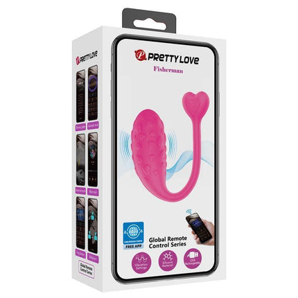 Fisherman Vibrating Egg with App packaging, pink vibrator with app control, discreet pleasure device for foreplay and solo use.