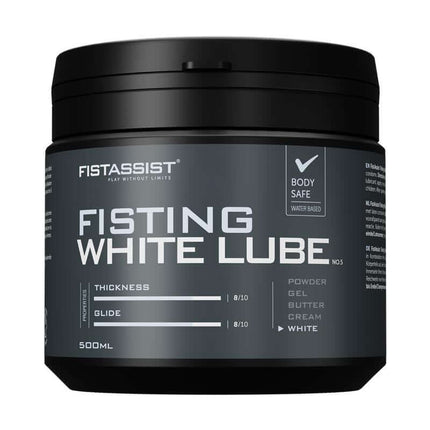 Fist Assist Fisting White Lube 500 ml jar, ultra-thick water-based white fisting lube for intense visual and long-lasting glide