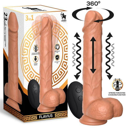 Flavius Dildo with Thrusting, 360º Waving and Vibration 9-23 cm with packaging and remote control.