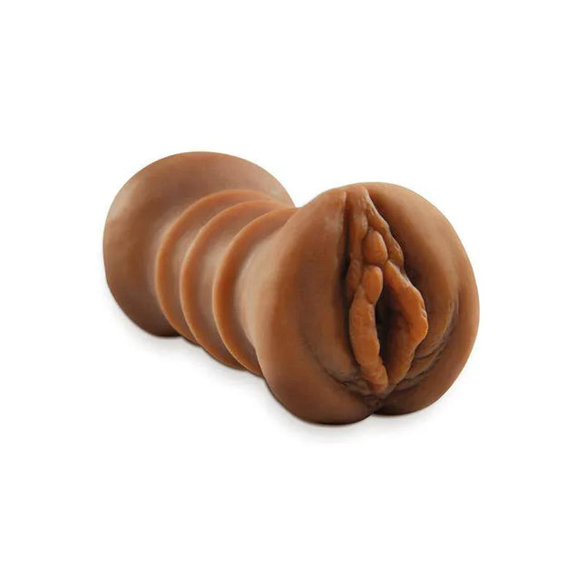 Flip A Sista Over dual-texture handheld stroker in brown, ideal for varied sensations and discrete use.