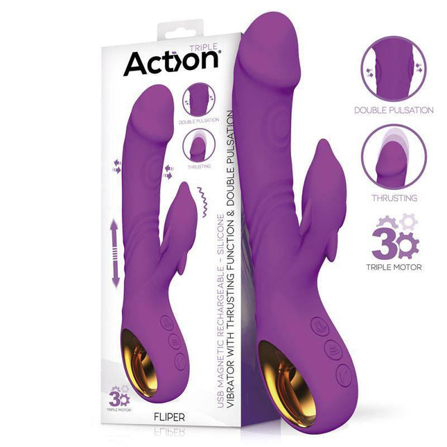 Fliper Vibe with Thrusting and Doble Pulsation 3 Motors in purple, featuring sleek design and three powerful independent motors for a tailored experience.