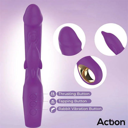 Purple Fliper Vibe with Thrusting and Doble Pulsation 3 Motors featuring thrusting, tapping, and rabbit vibration buttons by Action.