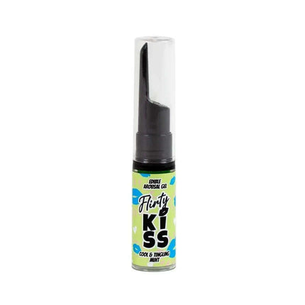 Flirty Kiss Strawberry and Mint Oral Sex Gels 2x8g bottle with mint label, designed for enhancing intimacy and foreplay.