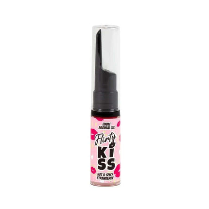 Flirty Kiss Strawberry and Mint Oral Sex Gels 2x8g bottle displayed on white background