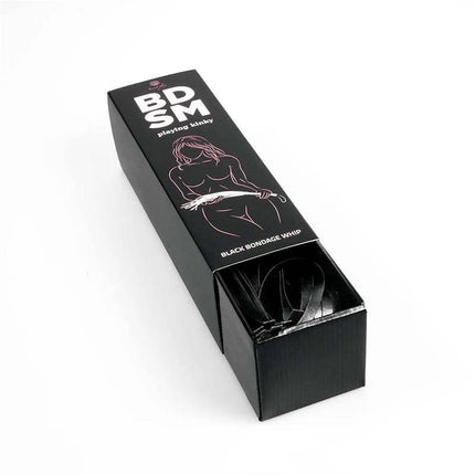 Packaging of Flogger 44 cm Black BDSM whip with illustration