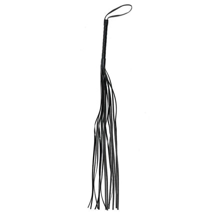 Black Flogger Leather 65cm with 14 strings for BDSM play, made from genuine leather for versatile solo or partner use.