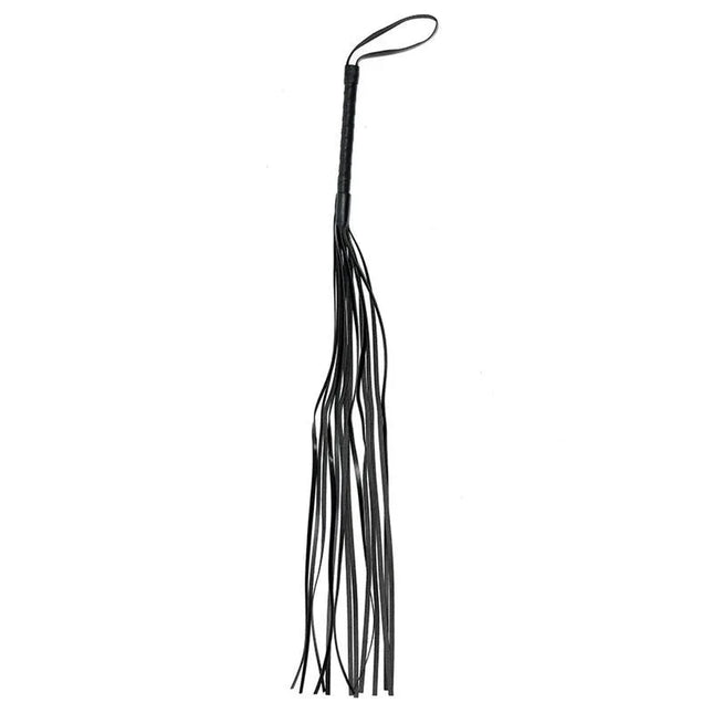 Black Flogger Leather 65cm with 14 strings for BDSM play, made from genuine leather for versatile solo or partner use.