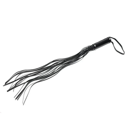 Black Flogger Leather 80 cm with durable classic design and 19 leather tails for BDSM play.
