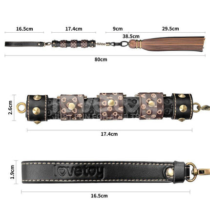 Flogger Rebellion Reign 23.5 with detailed measurements, showcasing its luxurious handle and intricate design elements.